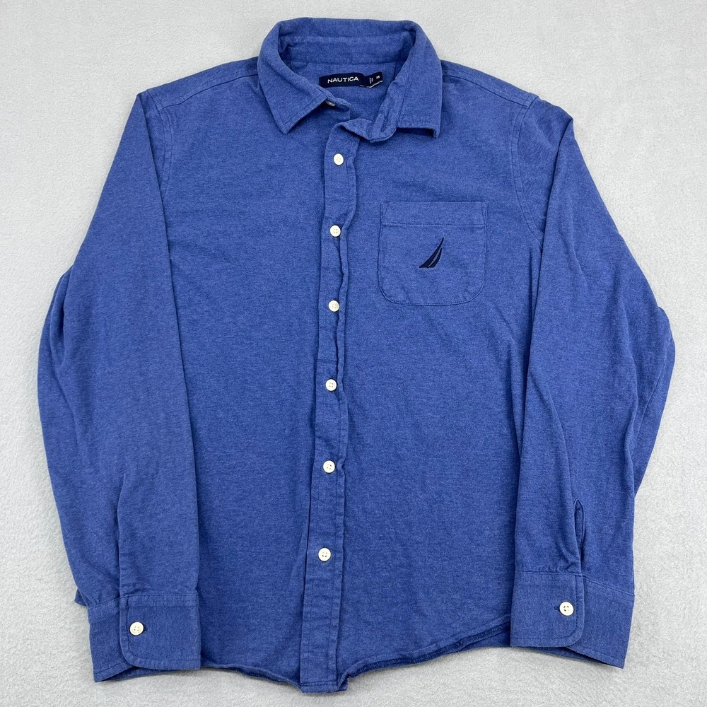 Nautica Mens Blue Jersey Knit Cotton Button Down Shirt Size‎ XS